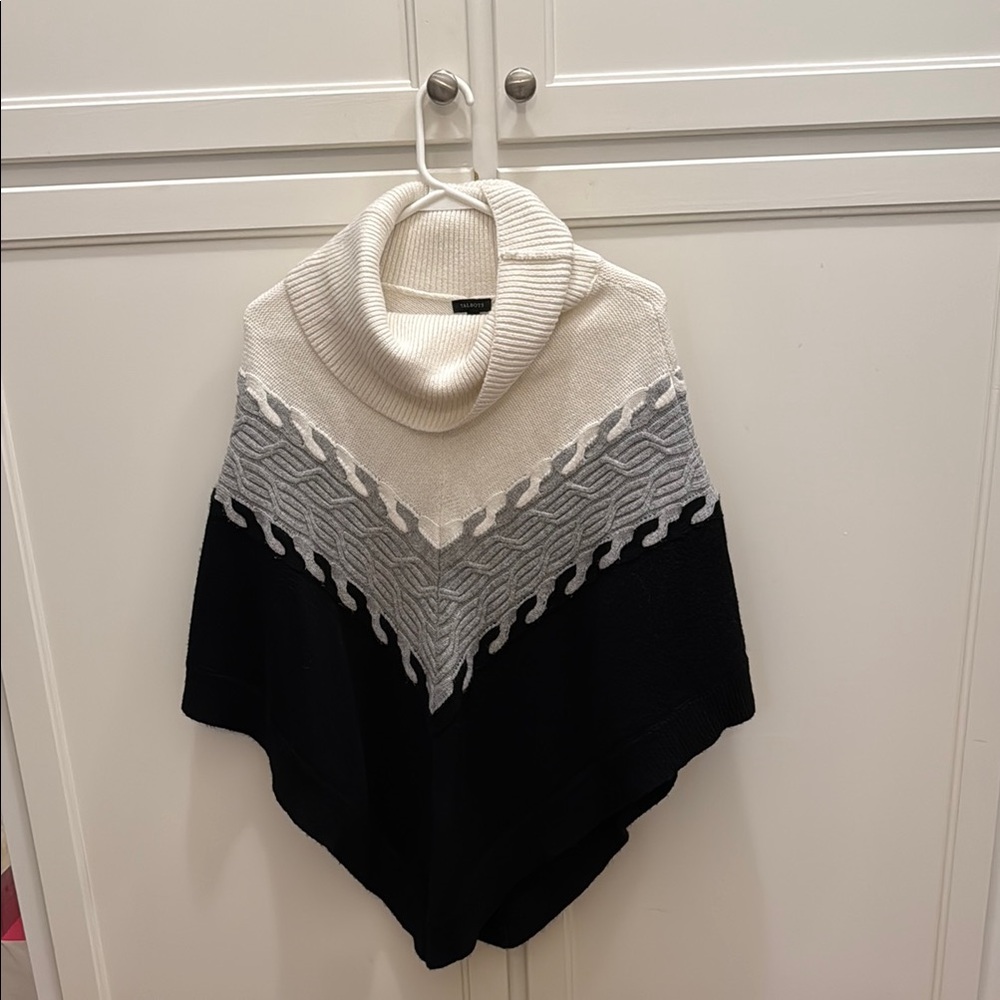 Talbots Black and Gray Poncho with Cowl Neck and Color Block Design